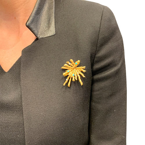 Broche Broche Chaumet en or jaune, diamants et turquoises. 58 Facettes 31240