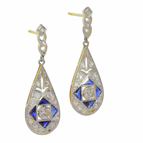 Boucles d'oreilles boucles d'oreilles  pendantes diamant saphir Art Déco 58 Facettes 23247-0283