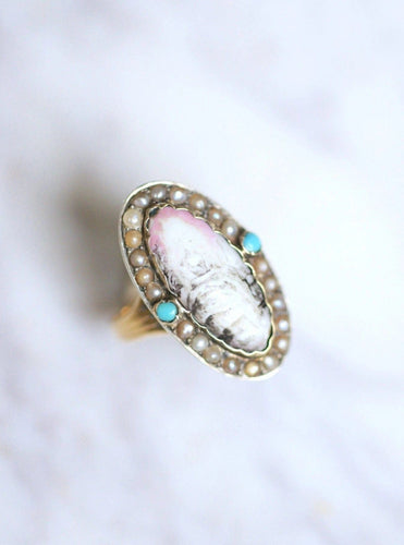 Bague Bague ancienne en or et argent, miniature sur porcelaine 58 Facettes