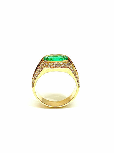 Bague Bague or jaune émeraude ovale et diamants 58 Facettes
