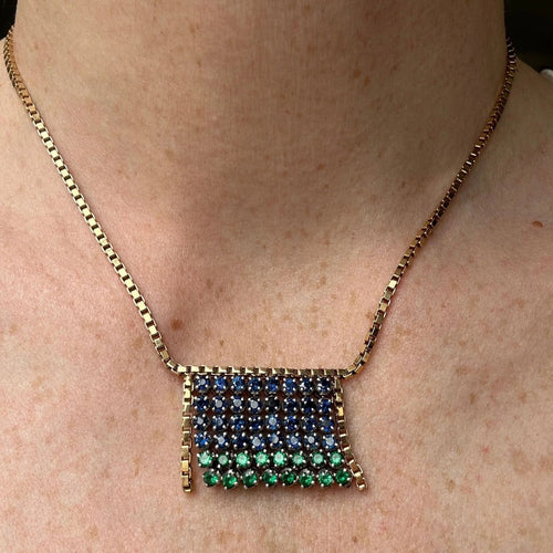 Collier Collier 2 Ors à franges d'Emeraudes et Saphirs 58 Facettes REF2363-85