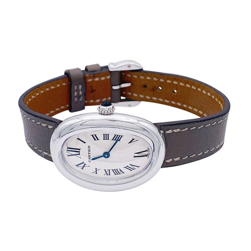 Montre Montre Cartier, "Baignoire", or blanc, cuir. 58 Facettes 32719