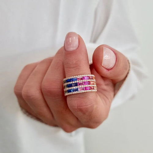 Bague Bague saphirs multicolores diamants or rose 58 Facettes