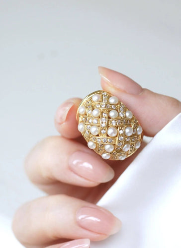 Bague Bague jonc croisillons perles et diamants 58 Facettes