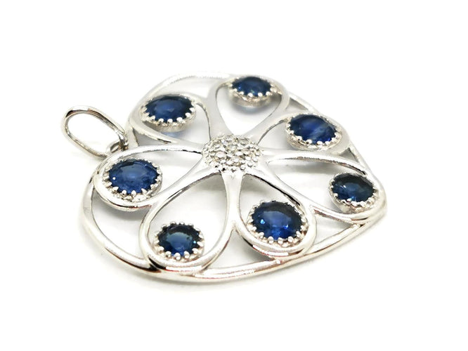 Collier Pendentif Coeur Or blanc Saphir 58 Facettes 1599641CN