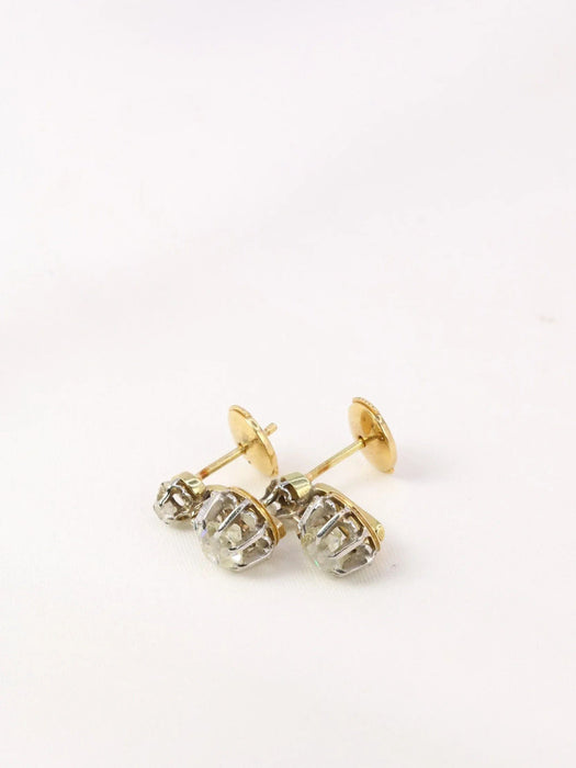 Boucles d'oreilles Paire de dormeuses anciennes or et diamants taille ancienne 58 Facettes J90