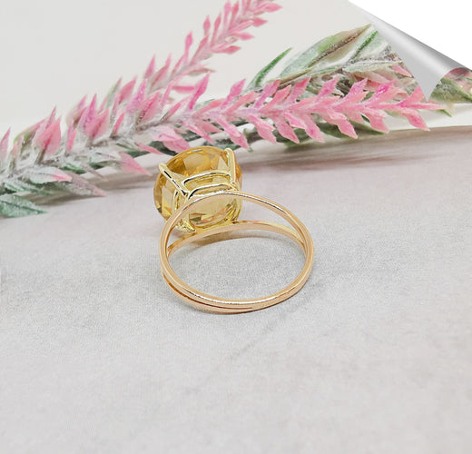 Bague 53.5 Bague Citrine Jaune en Solitaire Or Jaune 58 Facettes AA 1513