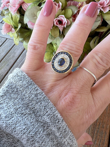 Bague 57.5 Bague Saphirs et Diamants Or 18 K 58 Facettes AA 1629