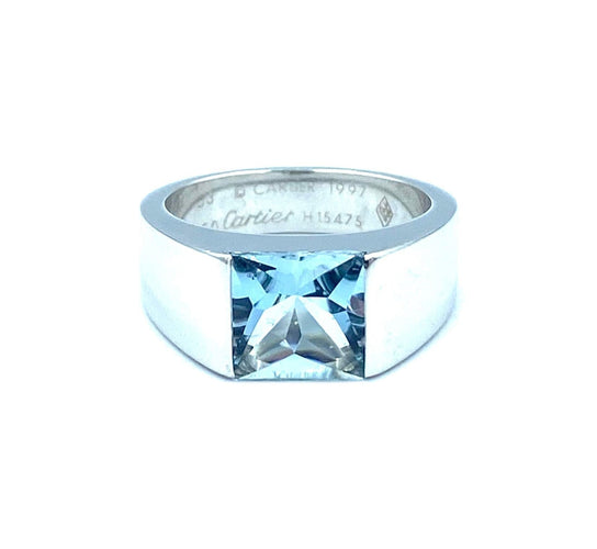 Bague Cartier Collection Tank, bague or gris 18K et aigue-marine 58 Facettes