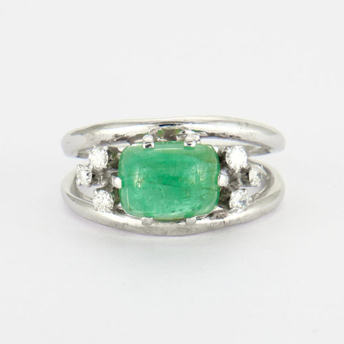 Bague 59 Bague Emeraude cabochon Diamants 58 Facettes ALGU07