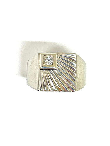 Bague Chevalière vintage Soleil Levant , or blanc et diamant 58 Facettes