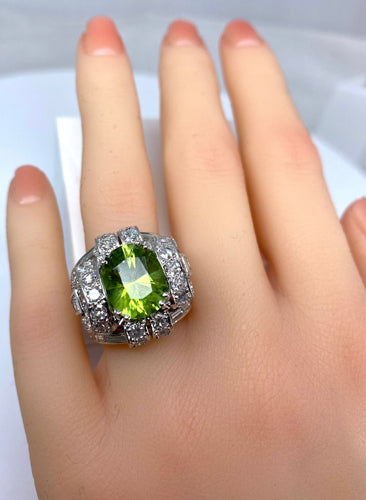 Bague Bague Art Déco Platine diamants et péridot 58 Facettes