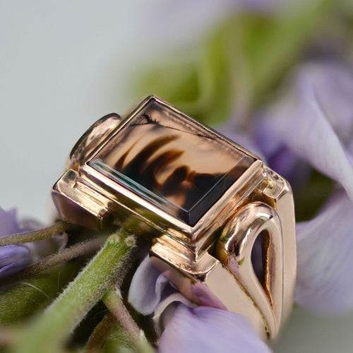 Bague 60 Chevalière ancienne agate naturelle et or 58 Facettes 23-127