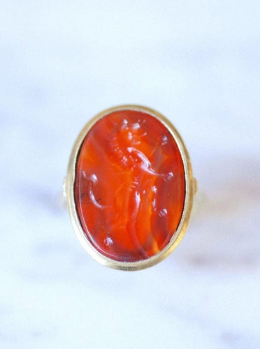 Bague Bague ancienne cornaline intaille lion sur or 58 Facettes