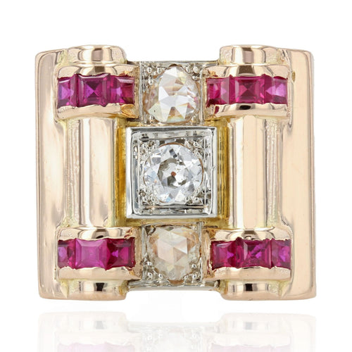 Bague 62 Bague tank géométrique diamants et rubis 58 Facettes 22-093