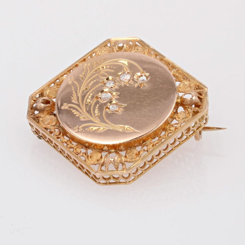 Broche Broche ancienne or rose diamants au muguet 58 Facettes 22-582