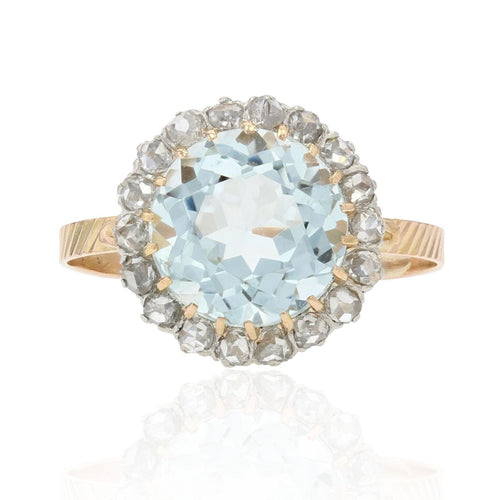 Bague 58 Bague ancienne aigue-marine diamants ronde 58 Facettes 22-425