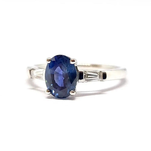 Bague 54 Solitaire saphir diamants or blanc 58 Facettes