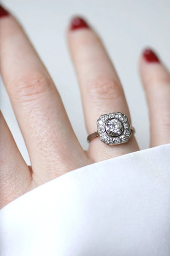 Bague 52 Bague Art Déco Or blanc Platine Diamants 58 Facettes