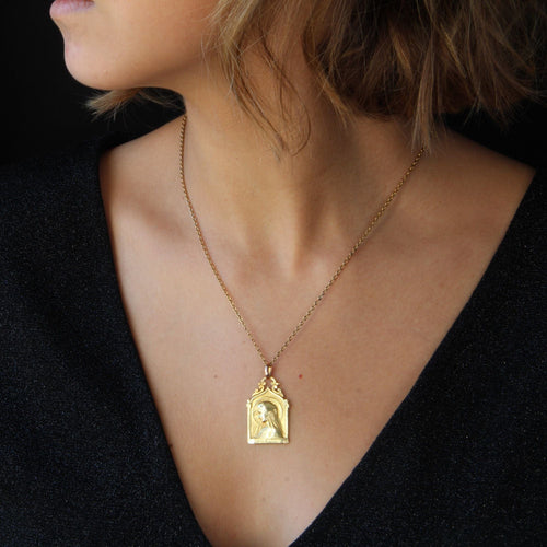 Pendentif Médaille ancienne Vierge en or jaune 58 Facettes 21-593B