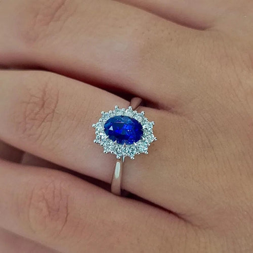 Bague Bague Marguerite saphir diamants or blanc 58 Facettes