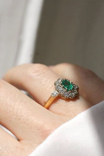 Bague Bague marguerite Emeraude et Diamants 58 Facettes