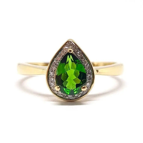 Bague Bague diopside poire diamants or jaune 58 Facettes