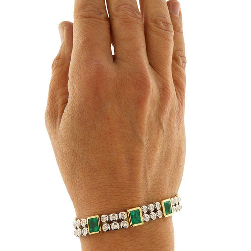 Bracelet Bracelet en or jaune et blanc avec diamants et émeraudes 58 Facettes G3485