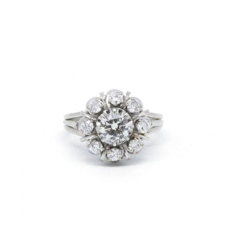 Bague 58 / Blanc/Gris / Or 750 et Platine 950 Bague Marguerite Diamants 58 Facettes 230107R