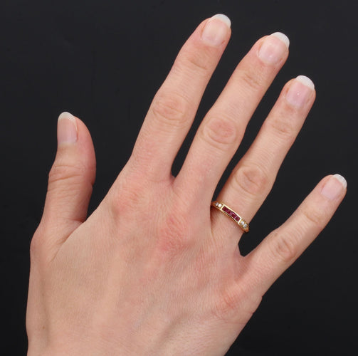 Bague 53 Alliance or jaune diamants et rubis calibrés 58 Facettes 21-575C