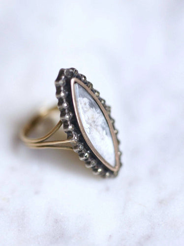 Bague marquise ancienne en or et argent, miniature, début du XXe siècle 58 Facettes