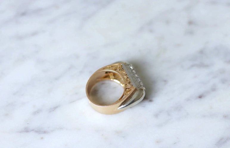 Bague Chevalière or rose et platine diamants 58 Facettes