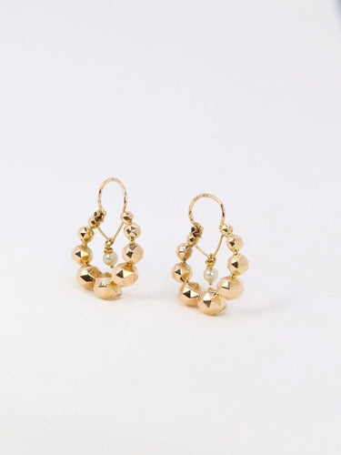 Boucles d'oreilles Créoles vintage boules à facettes or jaune perles 58 Facettes 879