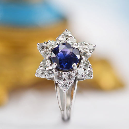 Bague 54 Bague ancienne flocon saphir diamants 58 Facettes 23-102