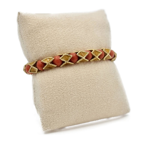 Bracelet Bracelet articulé arlequin Or jaune Email Corail 58 Facettes REF23101-123