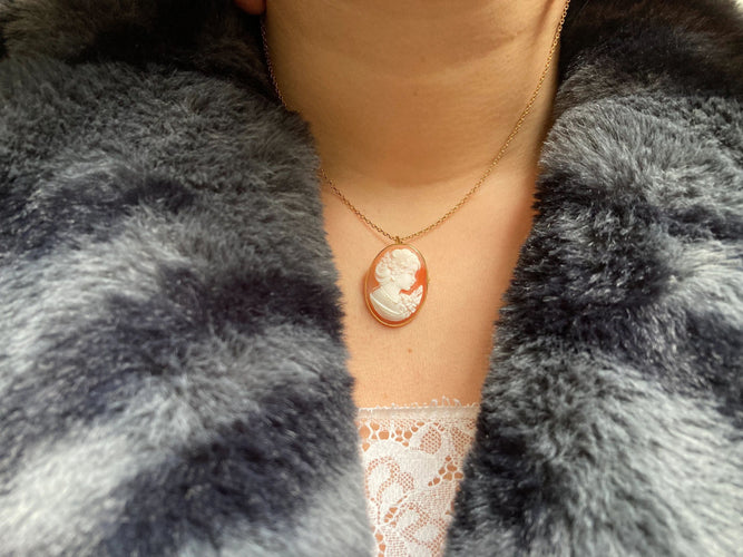 Pendentif Pendentif-Broche Or jaune Camée sur Agate 58 Facettes BO/230089