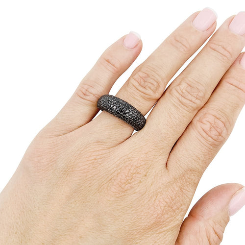 Bague 54 Bague jonc or blanc, diamants noirs. 58 Facettes 33052