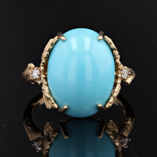Bague 53 Bague turquoise diamants monture feuillagée 58 Facettes ANTURCH