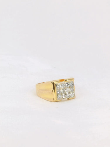 Bague 50 Chevalière Or jaune Plateau pavé de Diamants 58 Facettes J163