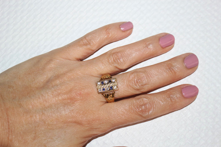 Bague 61 Bague Or Jaune Chaton Rectangulaire Perles Et Pierres 58 Facettes 499