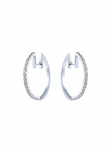 Boucles d'oreilles Créoles Or Blanc, Pavage diamants 58 Facettes