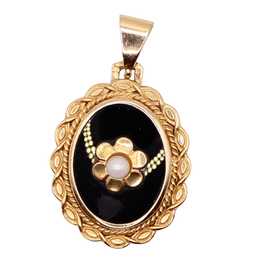 Pendentif Pendentif ancien Or jaune 18 carats, Onyx et Perle de culture 58 Facettes