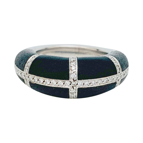 Bague 57 Bague Chaumet, modèle "Anneau", or blanc, diamants et ébène. 58 Facettes 31094