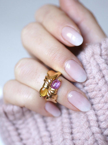 Bague Bague vintage Toi & Moi, tourmaline rose et citrine 58 Facettes