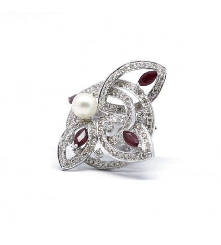 Bague 53 / Blanc/Gris / Or 750‰ Bague diamants rubis et perle 58 Facettes 230049SP