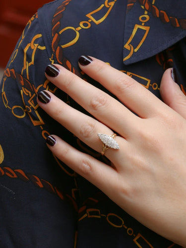 Boucles d'oreilles Bague marquise vintage or jaune diamants 58 Facettes J15