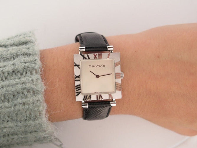 Montre montre TIFFANY & CO atlas carre 27 mm quartz argent 925 58 Facettes 254706