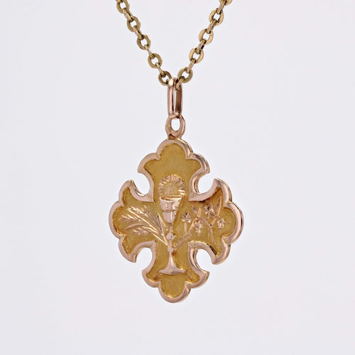 Pendentif Croix ancienne en Or rose fleur de lys 58 Facettes CVP72