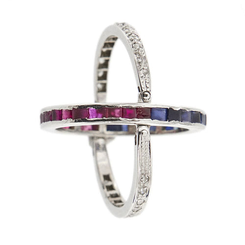 Bague 55 Bague Art Déco avec saphirs, rubis et diamants 58 Facettes 28944