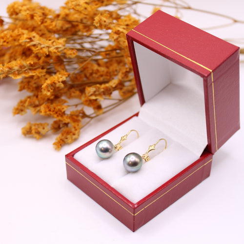 Boucles d'oreilles Dormeuses en or jaune, perles de Tahiti 58 Facettes